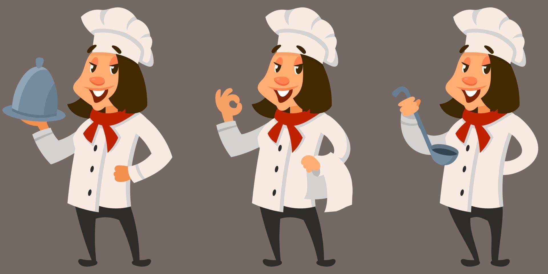 cocinera en diferentes poses. vector