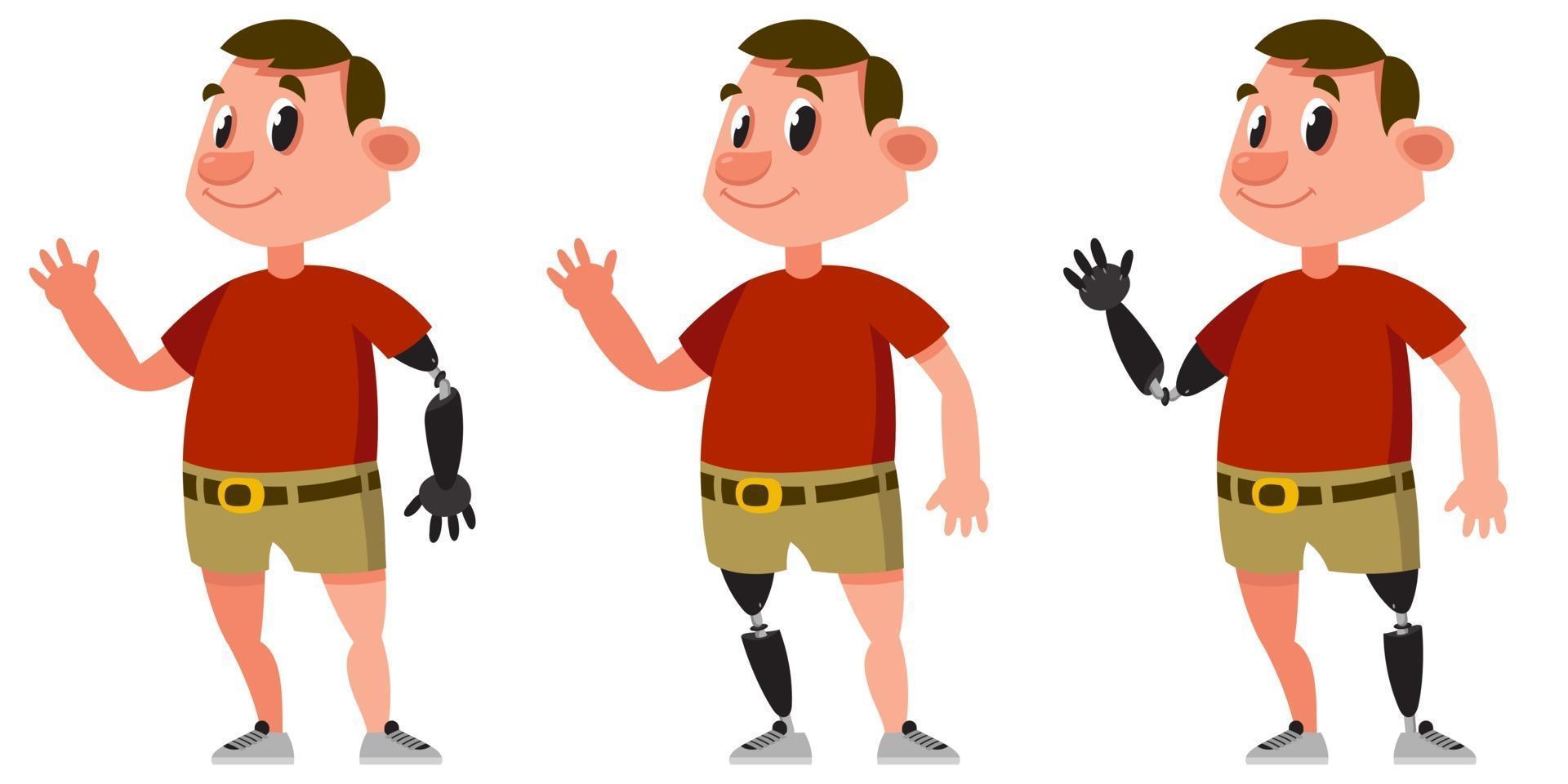 Man with prosthetic arm and leg. vector