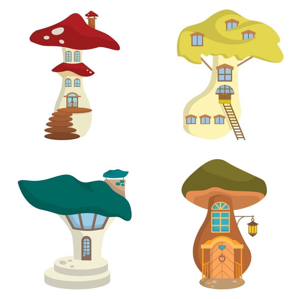 Set of different mushroom houses. vector