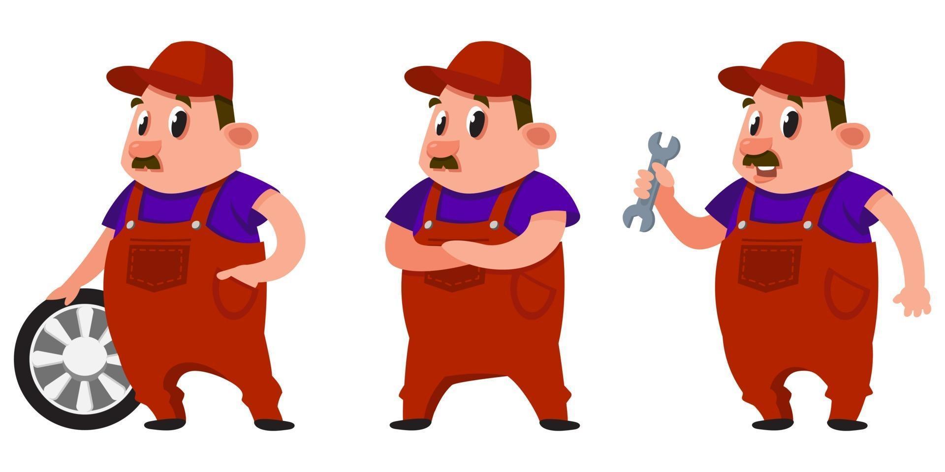 Auto mechanic in different poses. vector