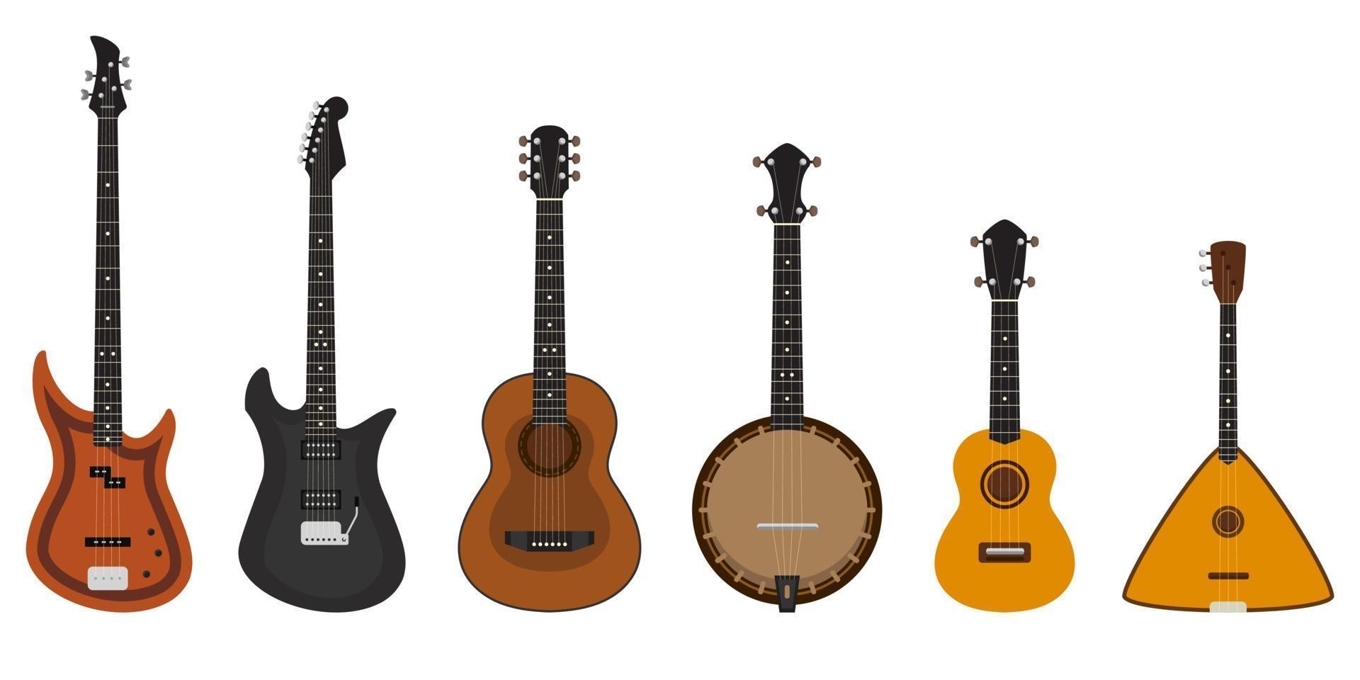 Set of different stringed instruments. vector