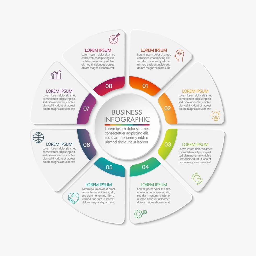 Circle Infographic Template With 8 Options. vector