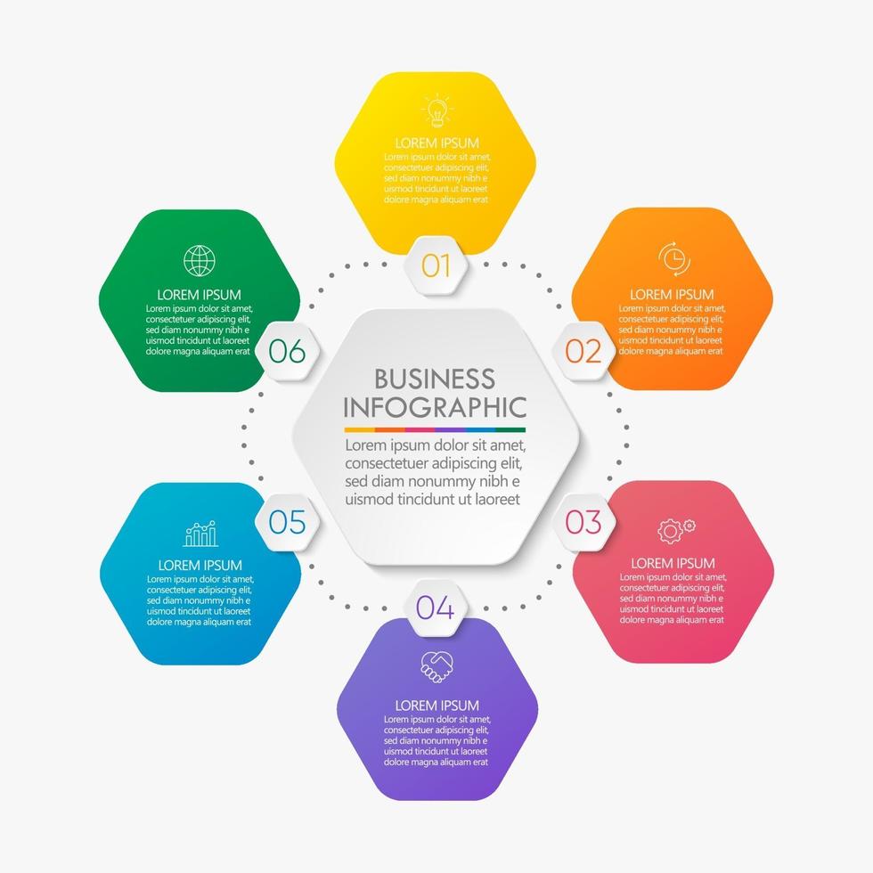 Plantilla de círculo infográfico con 6 opciones. vector