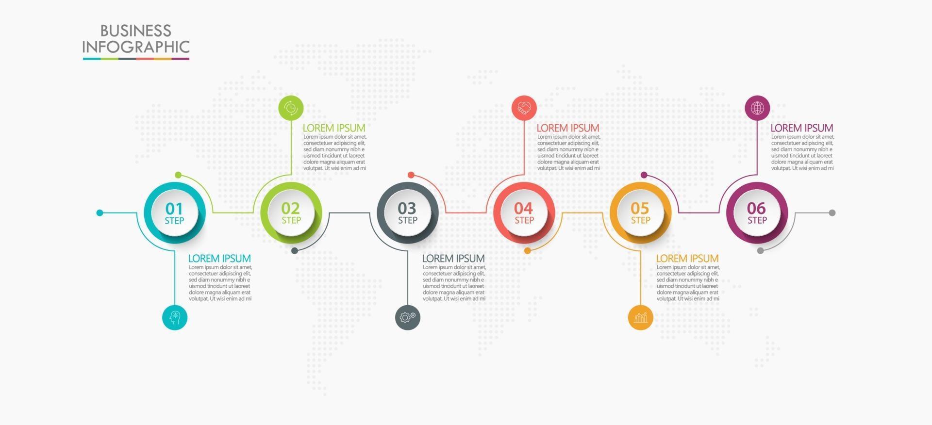 Plantilla de conexión de infografía moderna con 6 opciones. vector