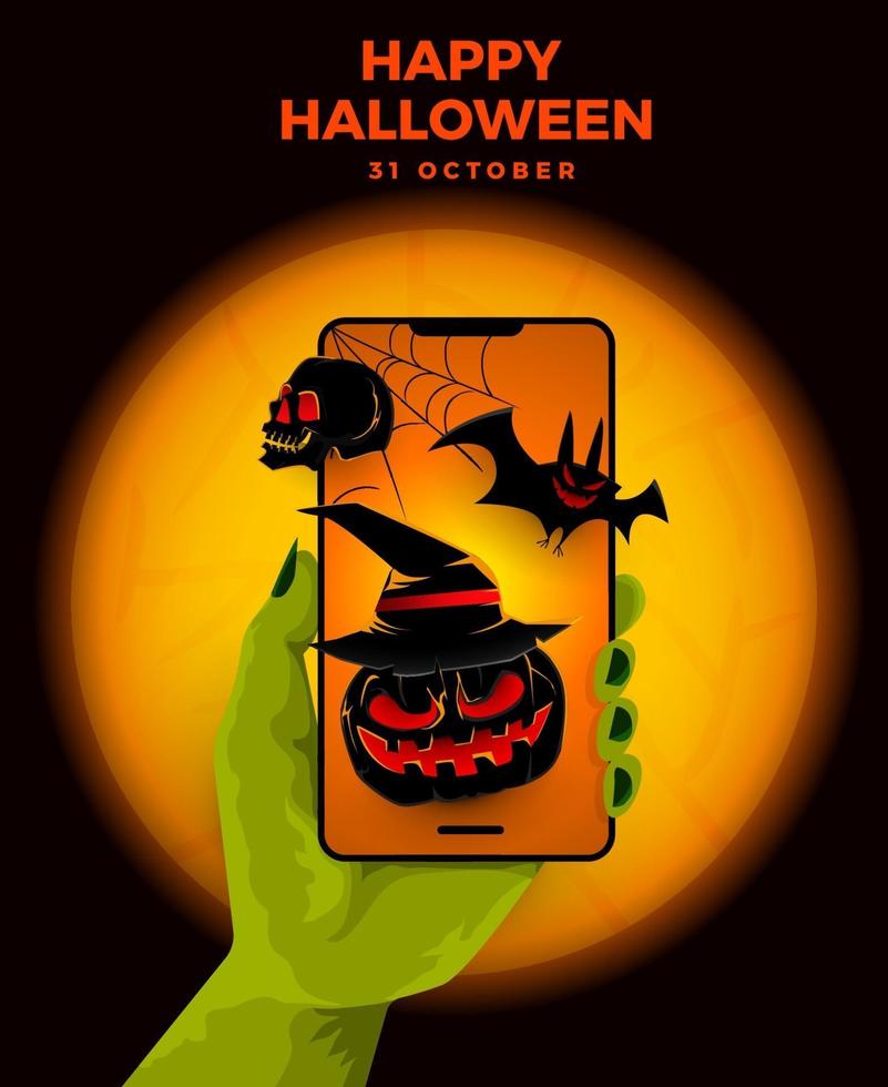 Halloween banner on mobile phone vector