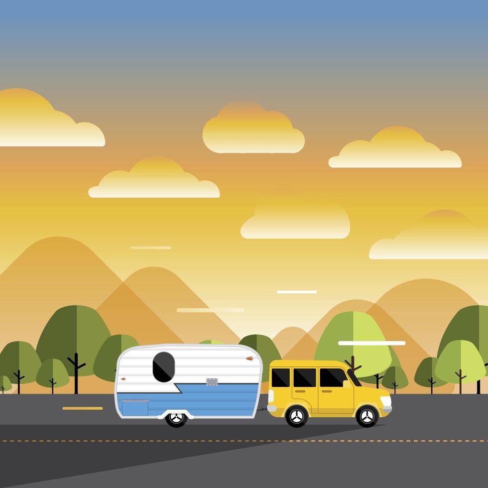 Car and RV on the road vector