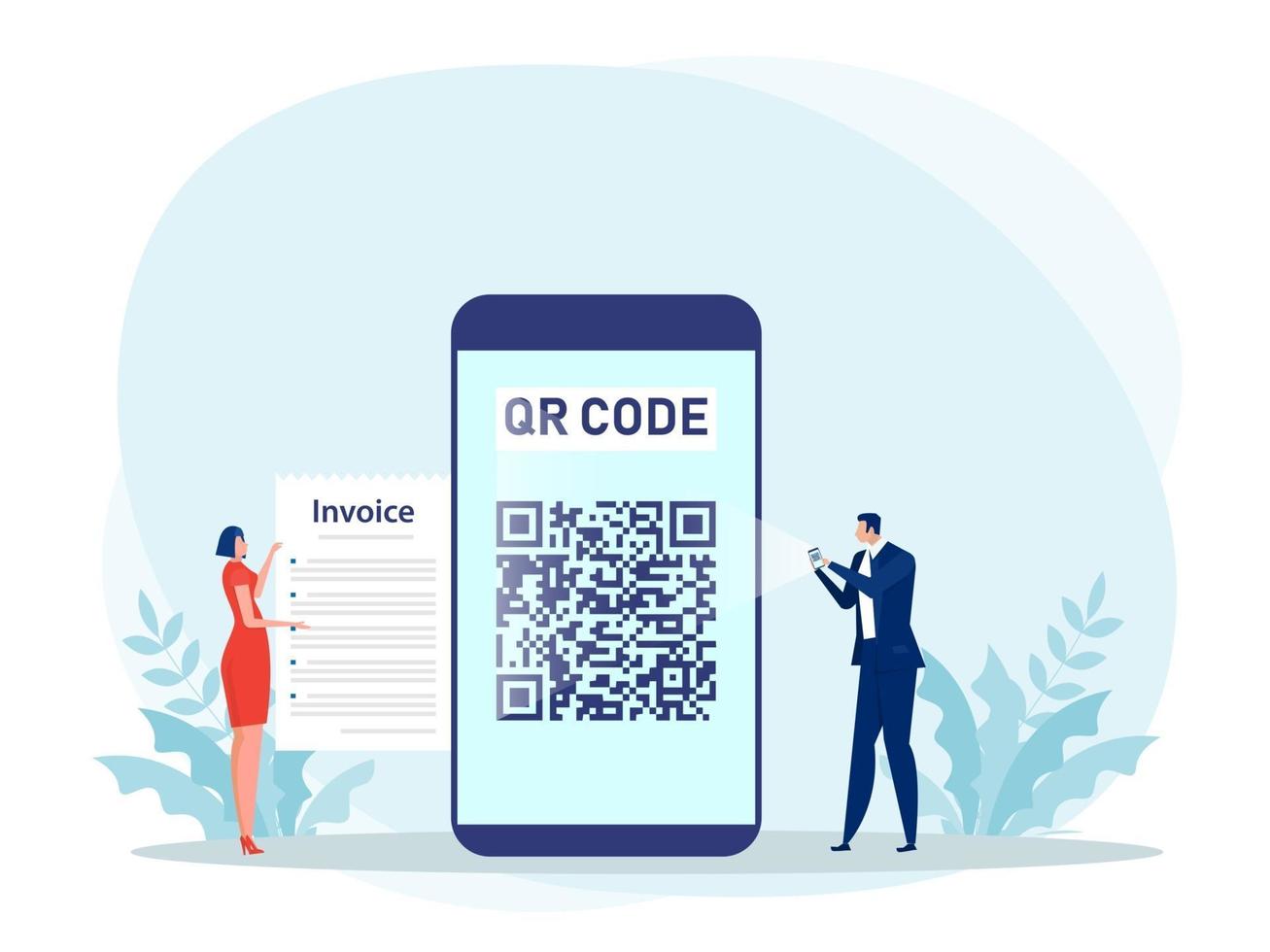 People using a smartphone to pay with QR code scan vector