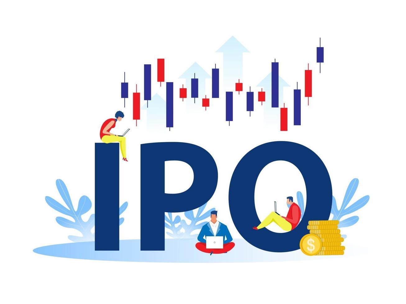 ipo, oferta pública inicial. concepto de estrategia de inversión de personas vector