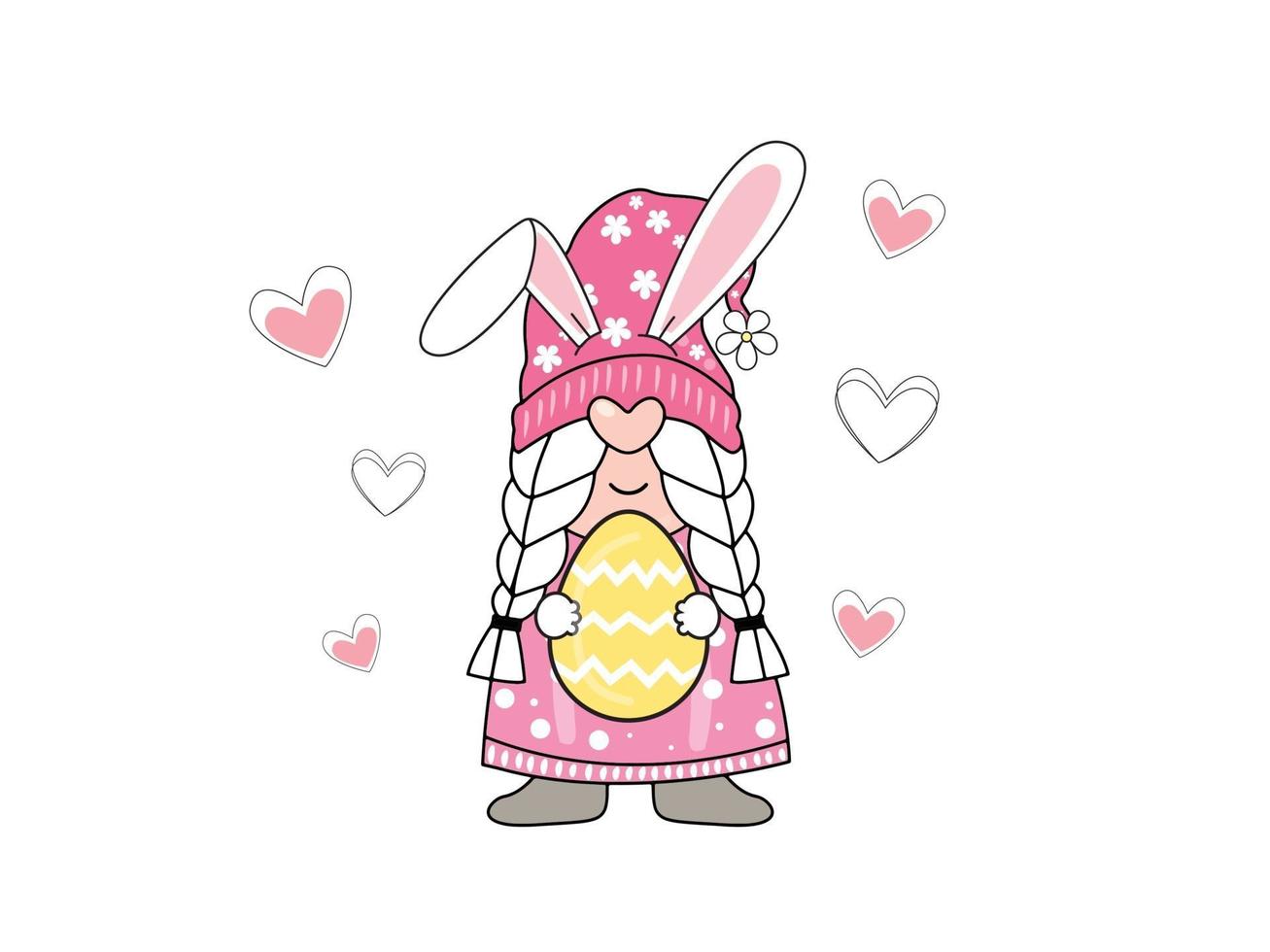 Cute lady Easter bunny and easter egg. Vector illustration