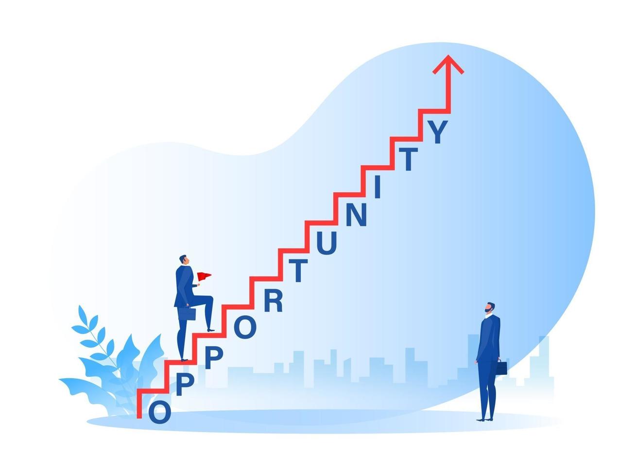 businessman walking on staircase with opportunity word, growth success to career concept vector illustrator