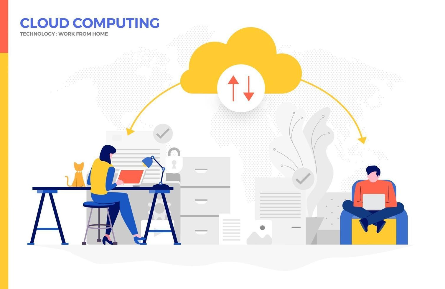 computación en la nube utilizada para trabajar desde casa vector