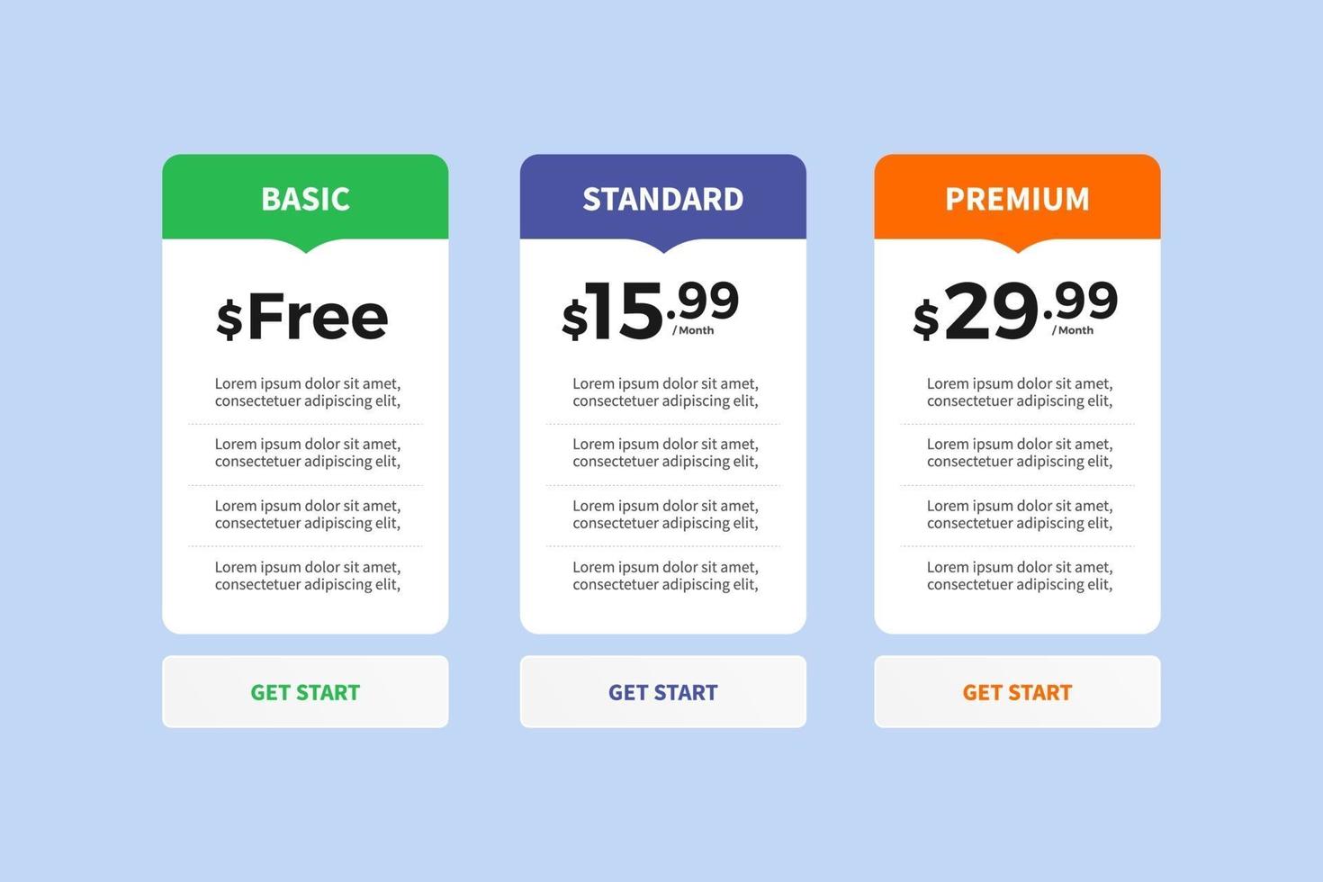 UI User Interface Price List vector