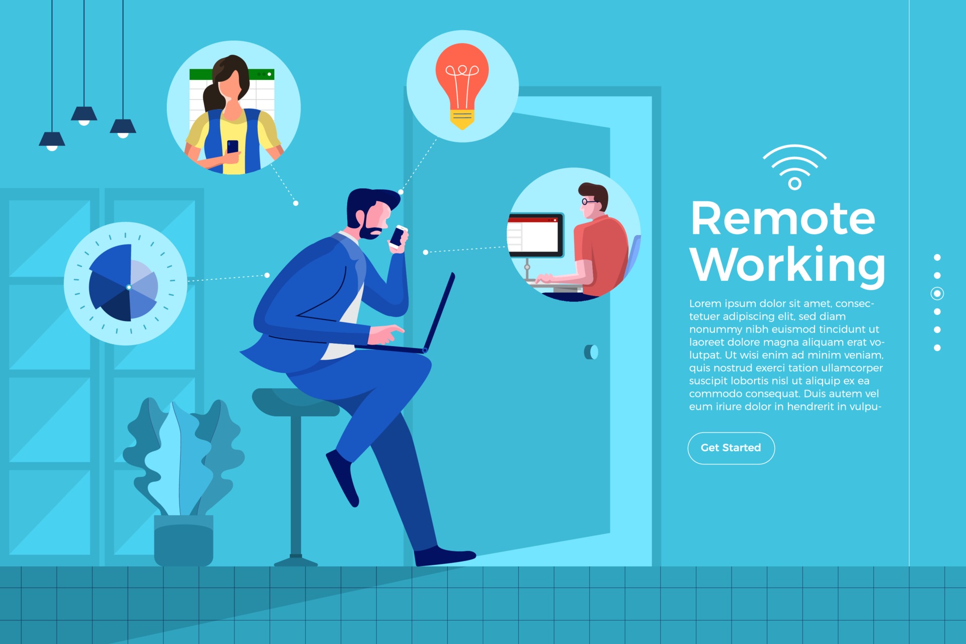 Remote Office working 2162997 Vector Art at Vecteezy