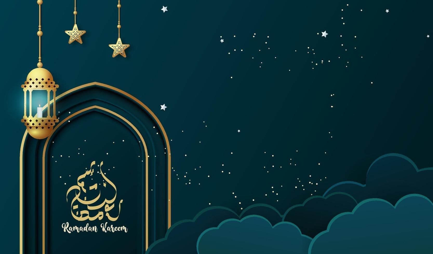 Ramadan kareem background with lantern. Ramadan greeting card or banner template design vector