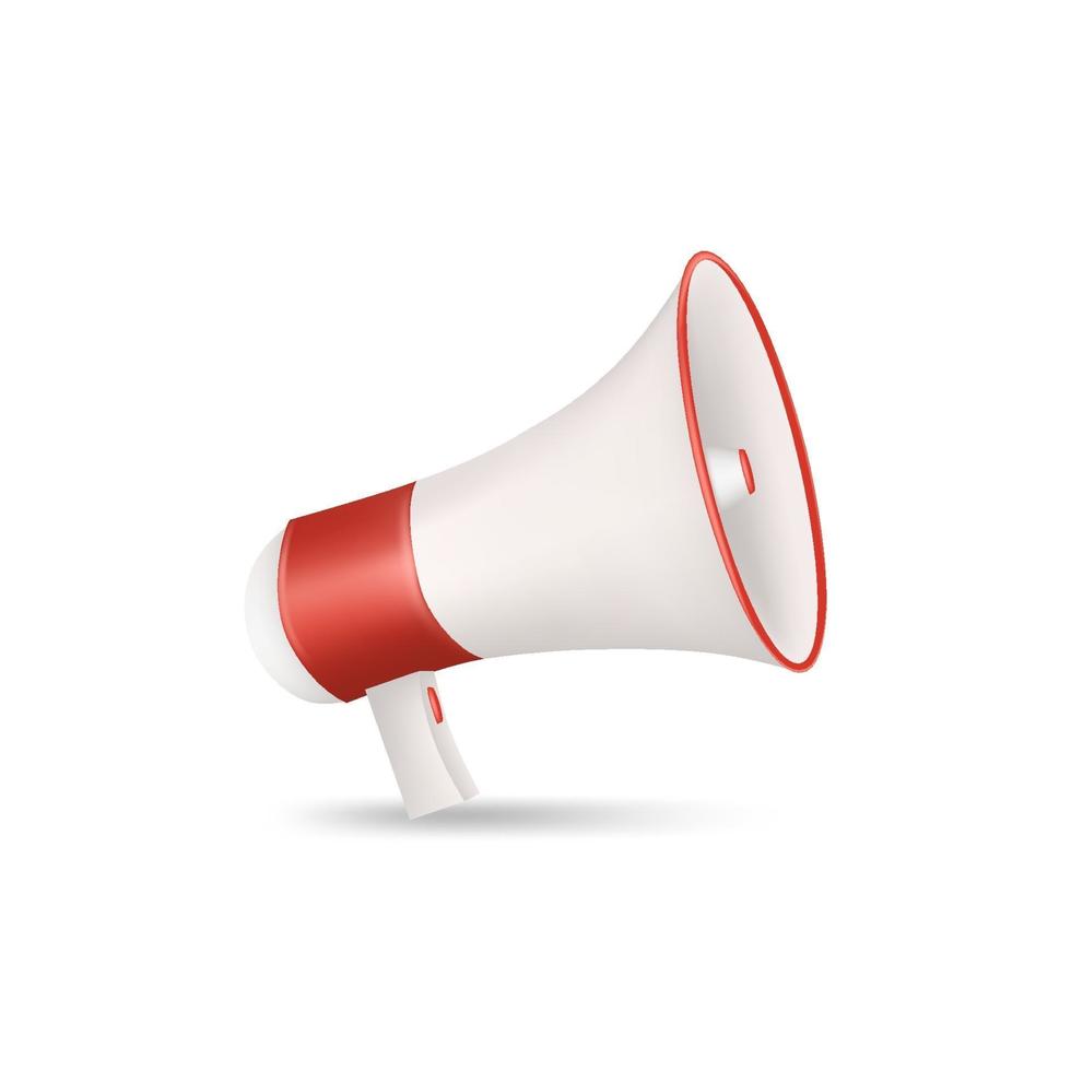 red and white megaphone isolated on white background. 3d vector illustration