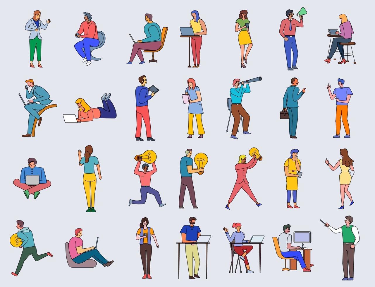 Flat style people in various business poses and actions vector