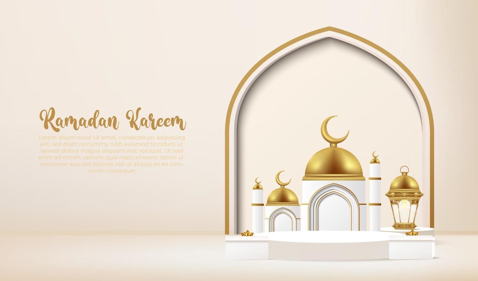 Fondo 3d de ramadan kareem con podio. vector