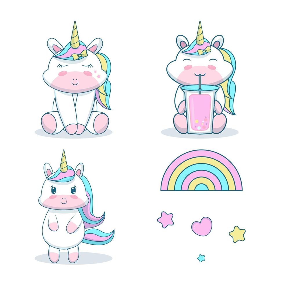unicorn with rainbow isolated on white background. vector