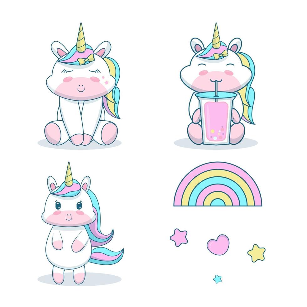 unicornio con arco iris aislado sobre fondo blanco. vector