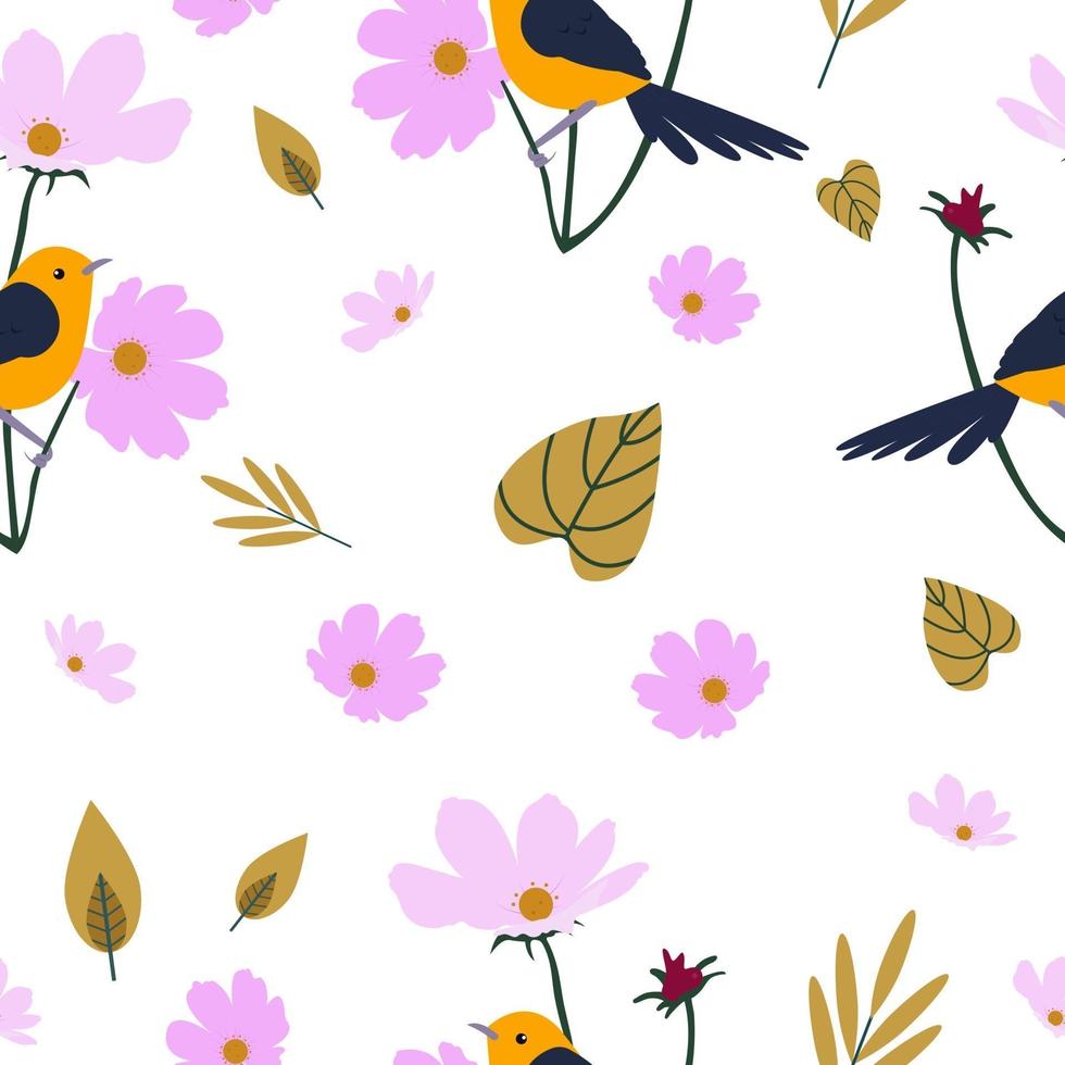 Seamless pattern with bird and flowers vector