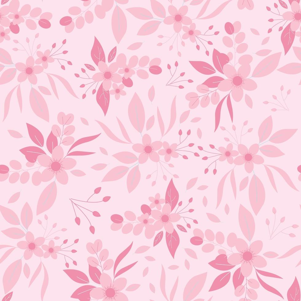 Monotone pink flowers seamless pattern. Pink floral print. vector