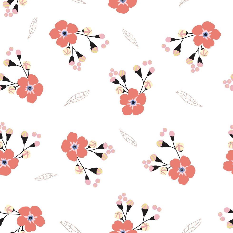 Seamless pattern with pink forget me not flower vector