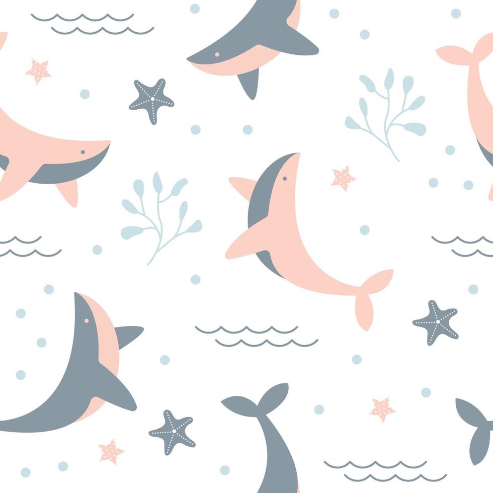 Seamless pattern with cute whale vector