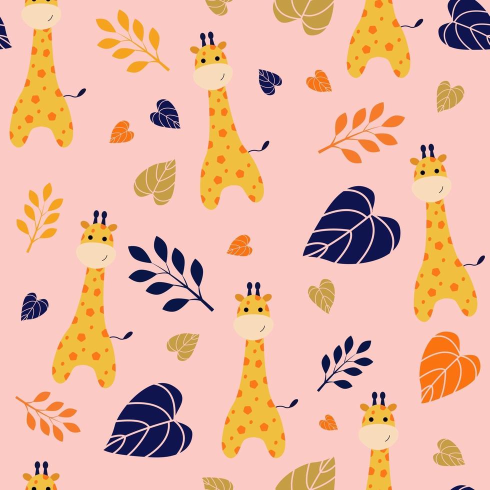 Cute giraffe and floral seamless pattern vector
