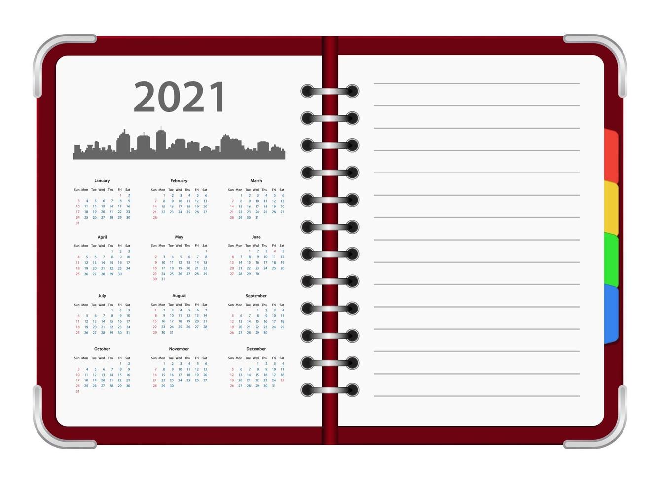 organizador de calendario 2021 vector