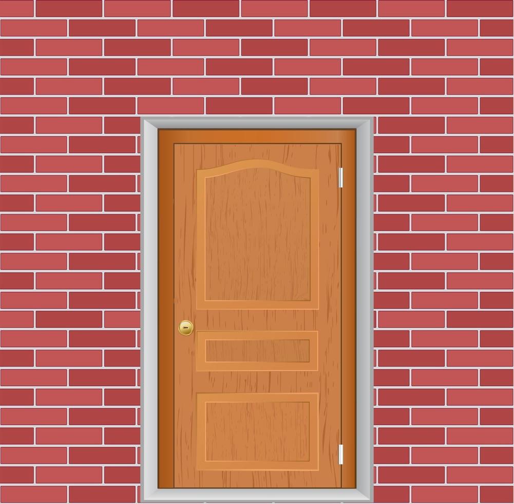 wooden door in brick wall vector icon