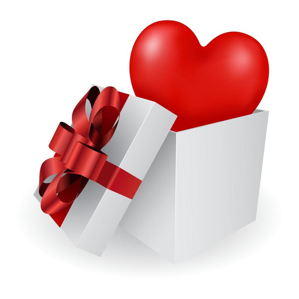 corazón rojo en caja de regalo icono 3d vector