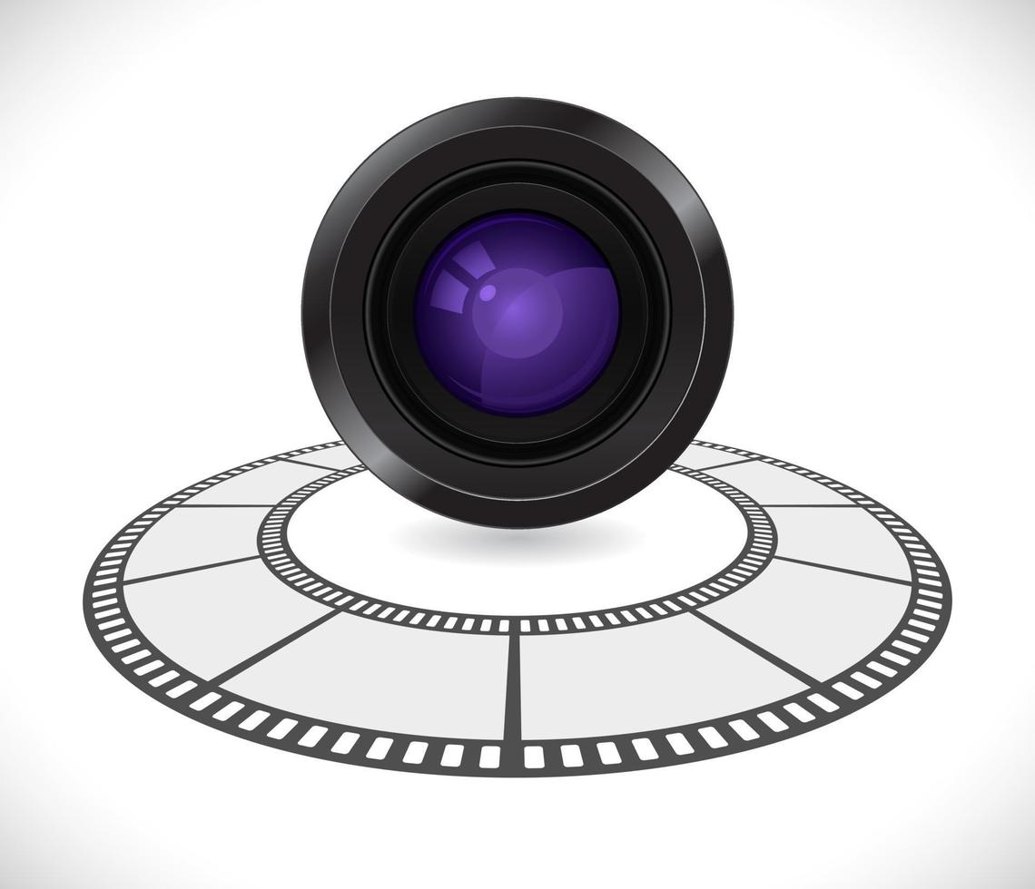 camera lens in round film strip 3d icon vector