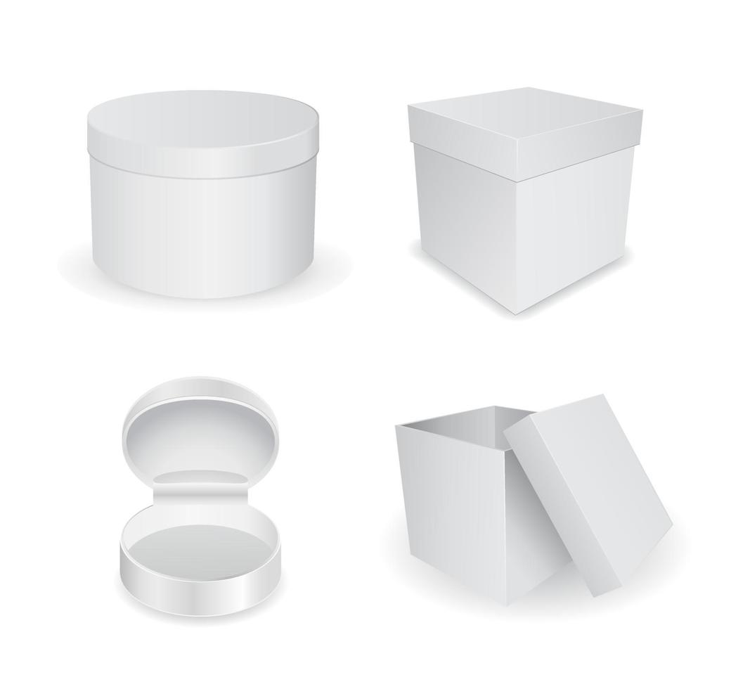 white box 3d icon set vector