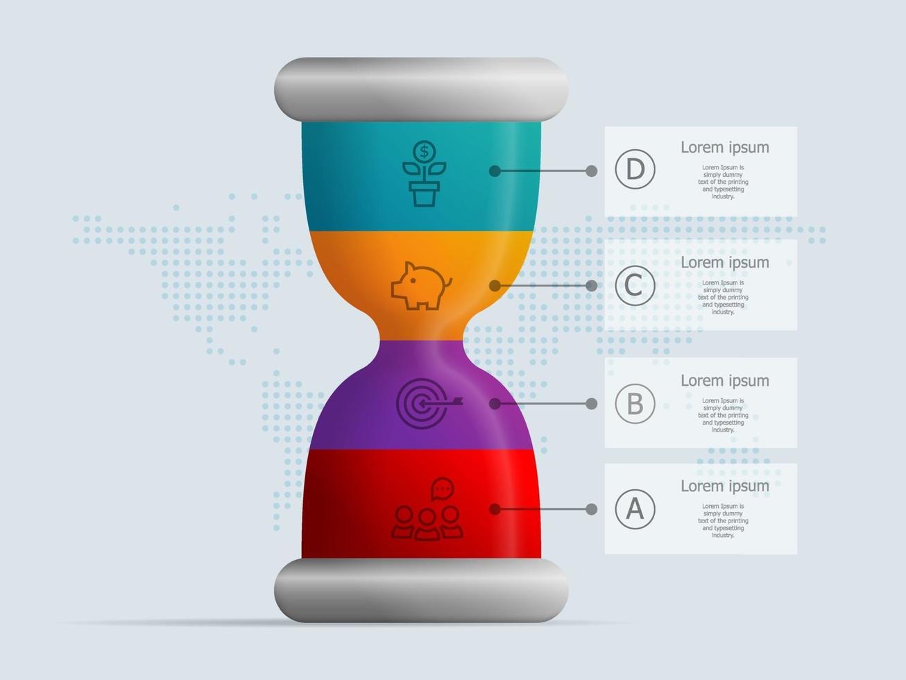 reloj de arena, infografía de reloj de arena 4 pasos para la presentación del negocio vector