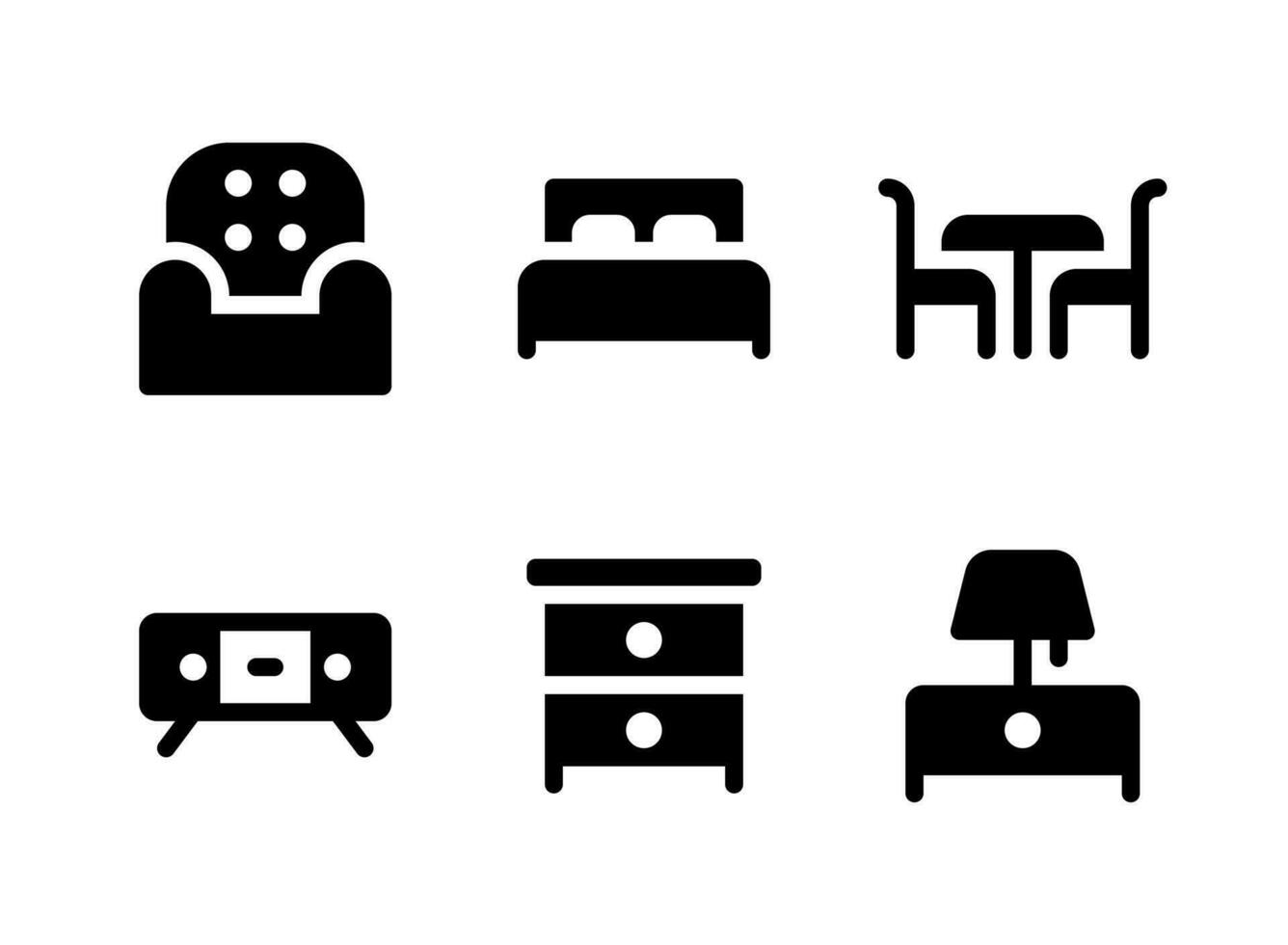 conjunto simple de iconos sólidos vectoriales relacionados con muebles vector