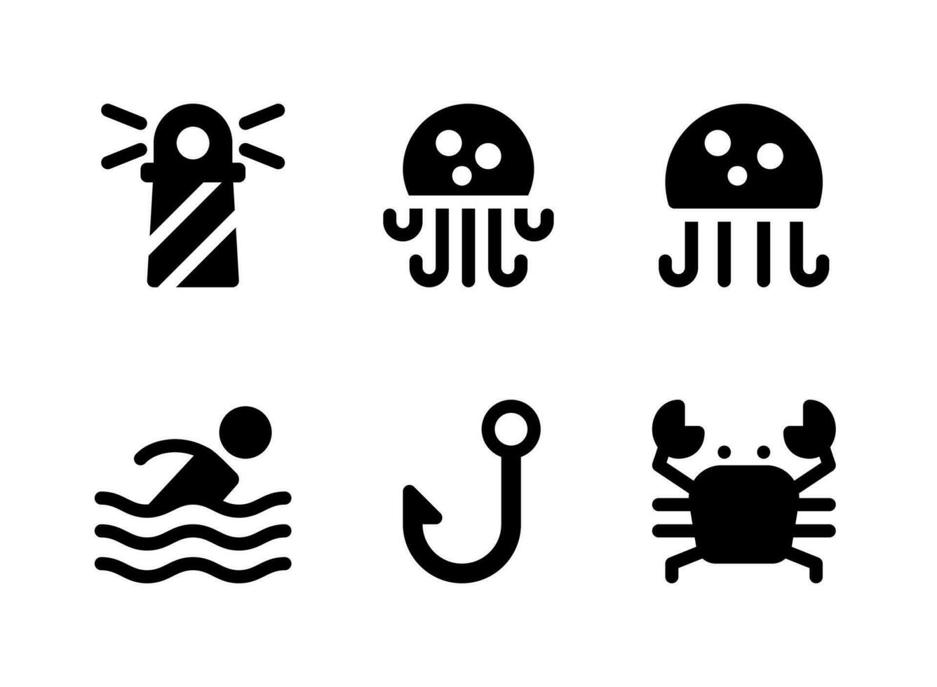conjunto simple de iconos sólidos vectoriales relacionados con el mar vector