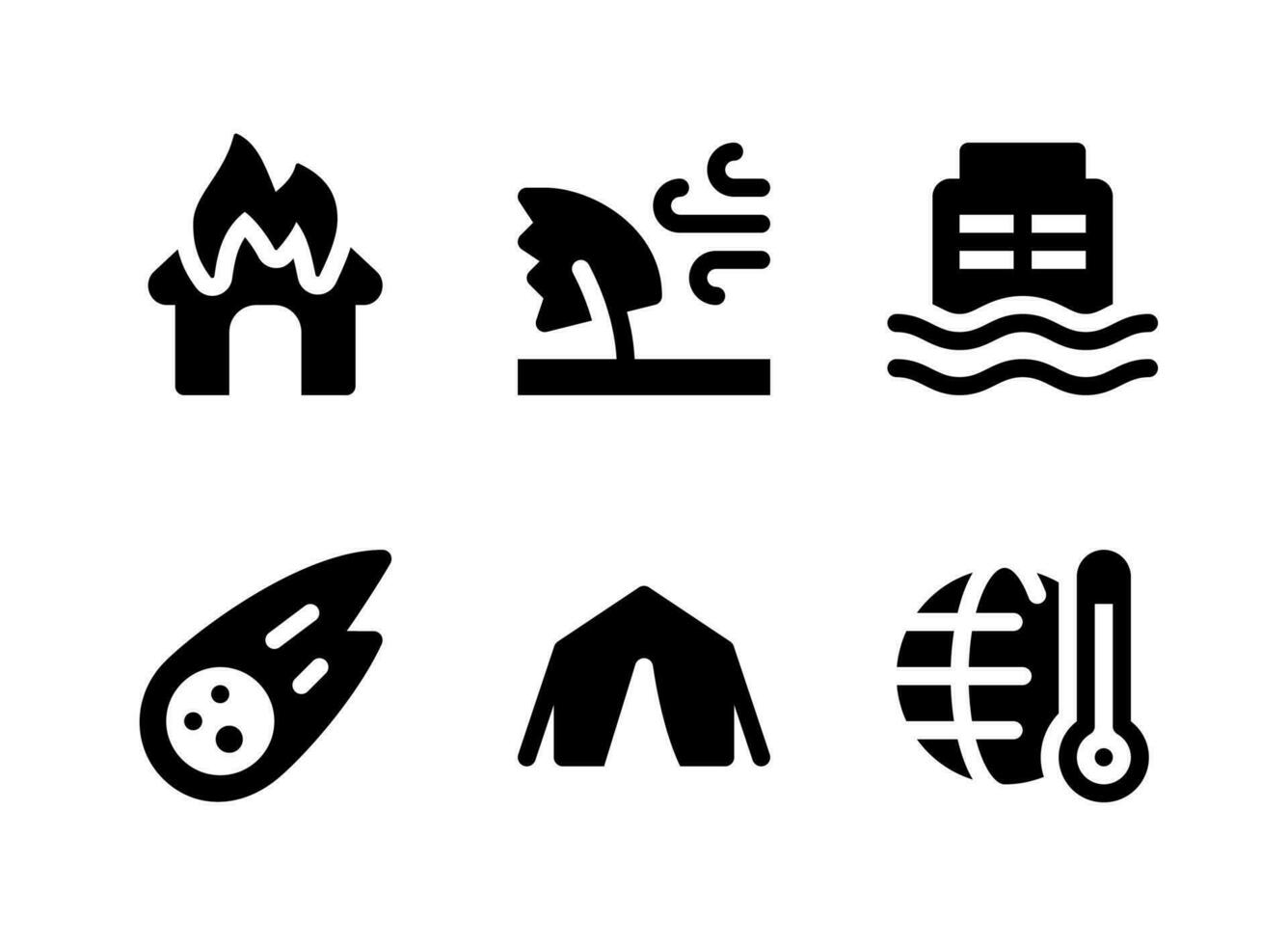 conjunto simple de iconos sólidos vectoriales relacionados con desastres vector