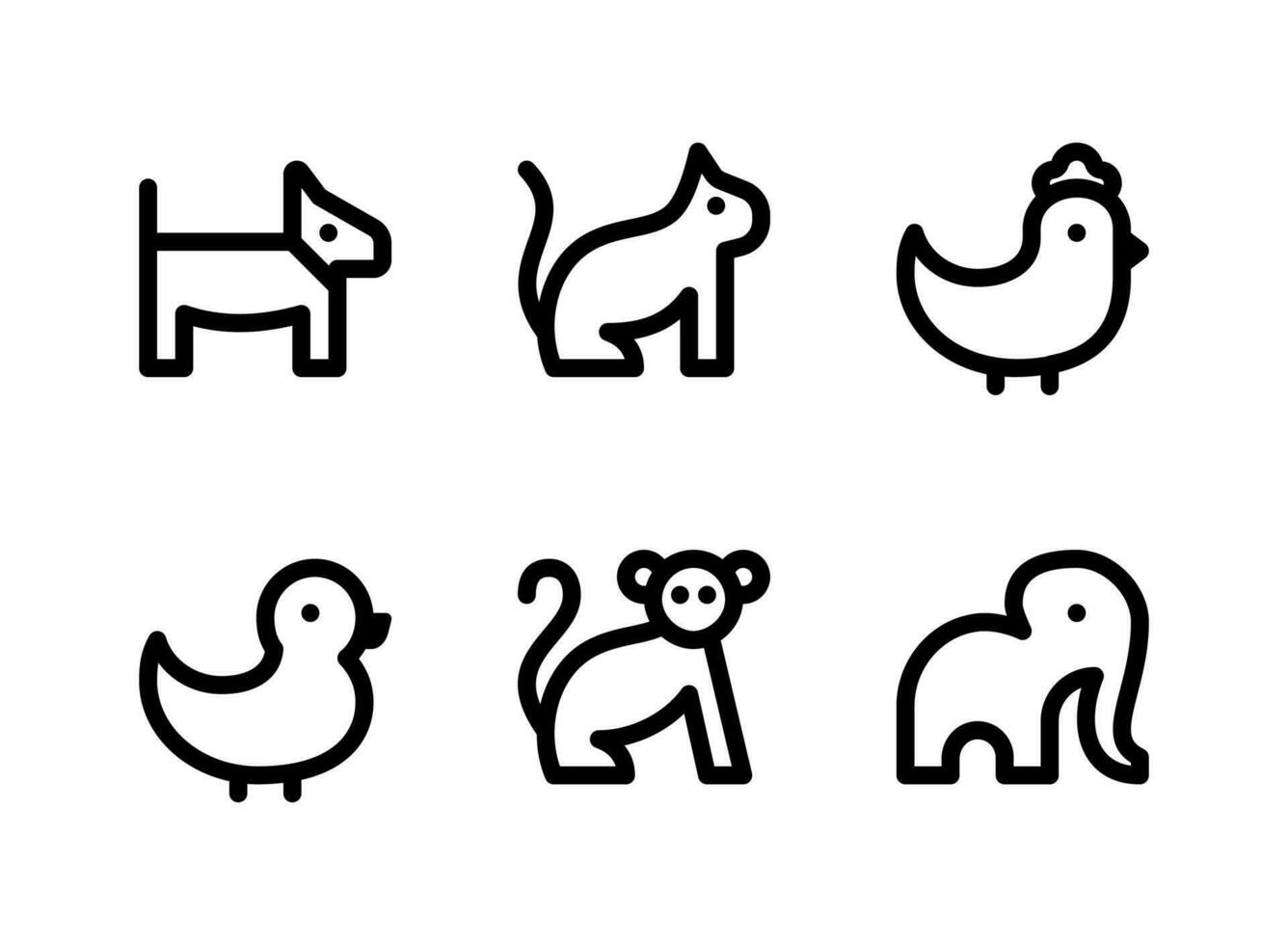 conjunto simple de iconos de líneas vectoriales relacionadas con animales vector