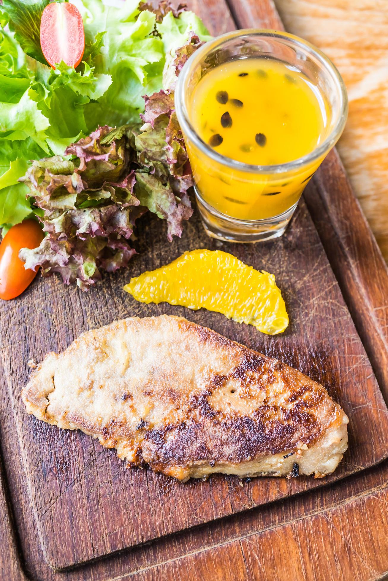 Foie gras steak with vegetable and sweet sauce 2164160 Stock Photo at Vecteezy