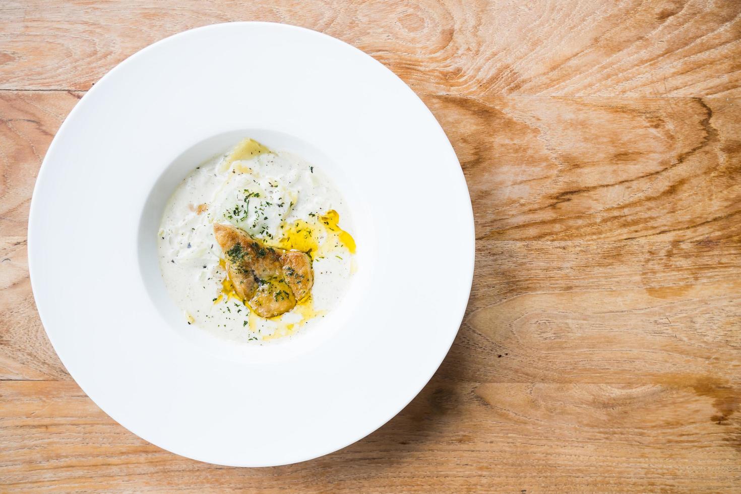 Foie gras with penne cream sauce photo