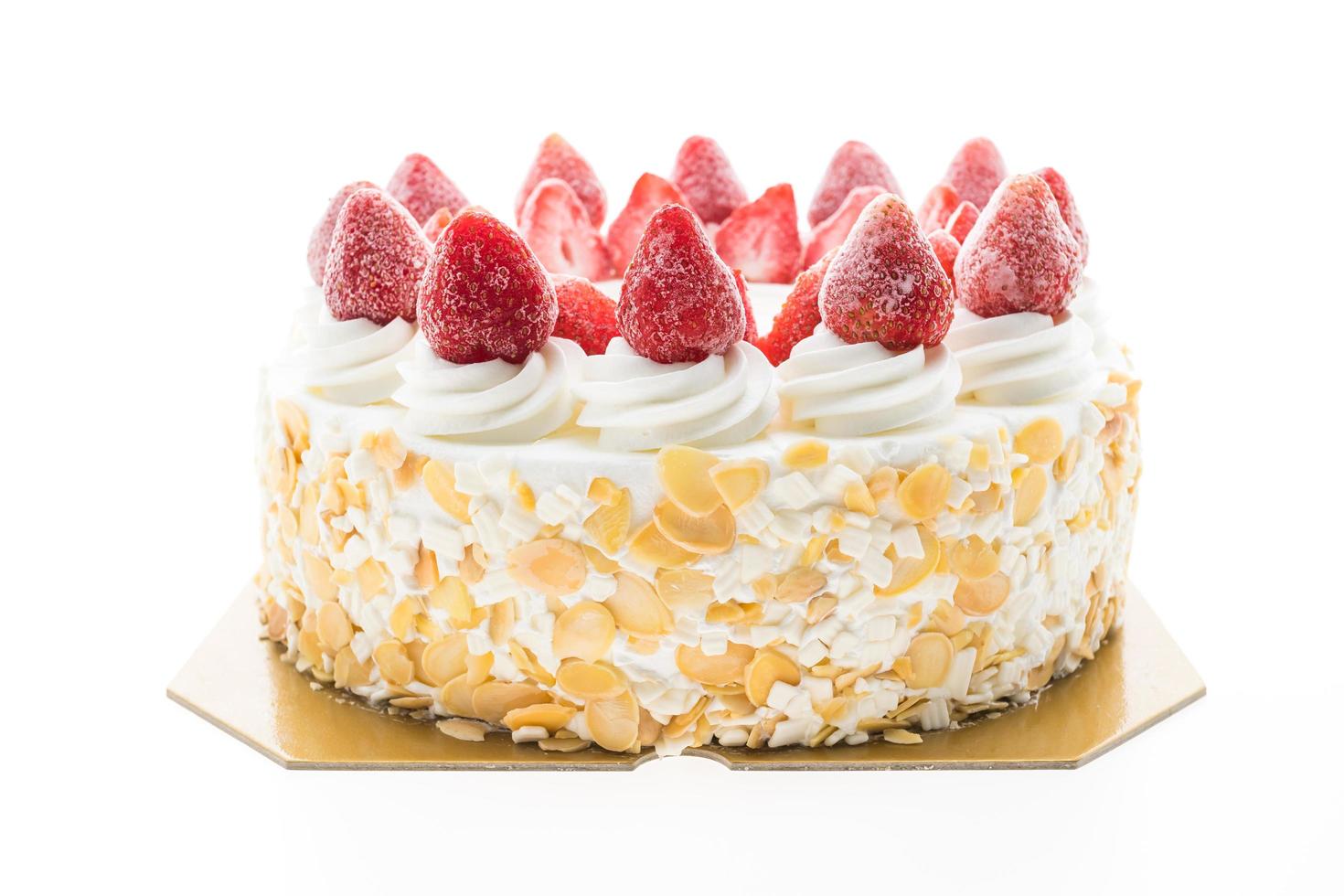 Vanilla ice cream cake with strawberry on top photo