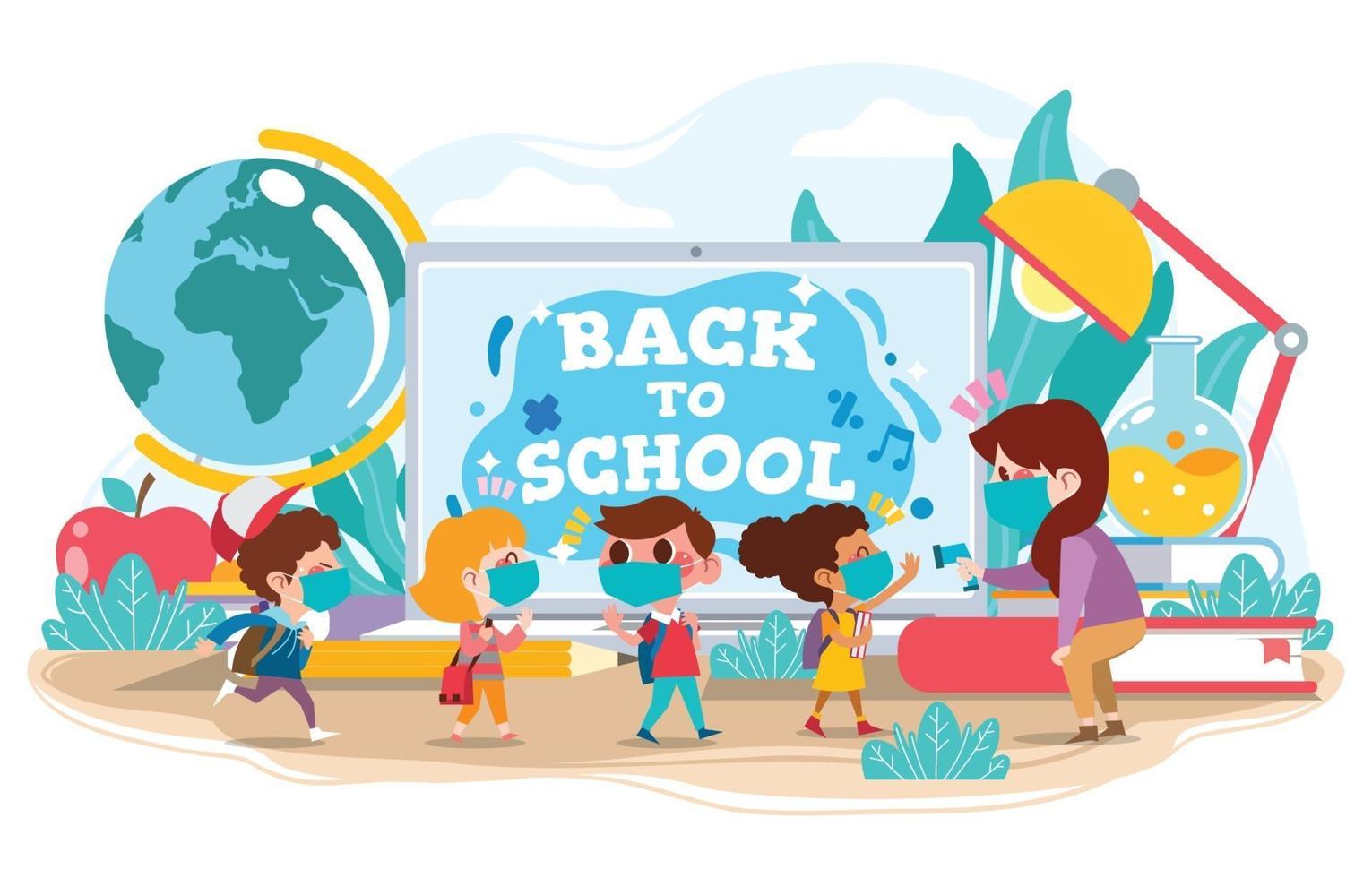 Children Going Back To School with Safety Protocol vector