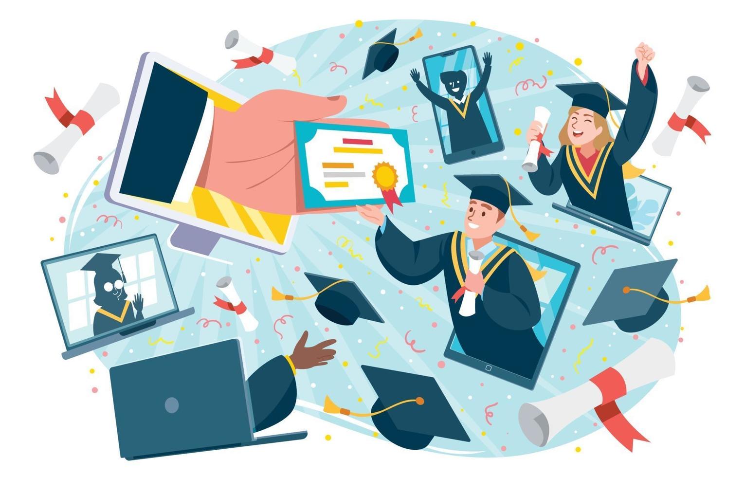 Online Virtual Graduation Ceremony Concept vector