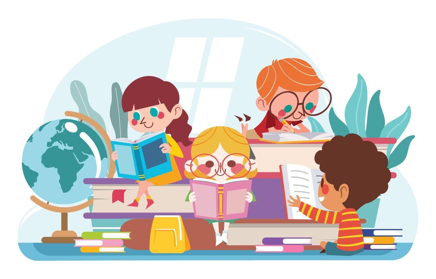 Cute Kids Boy and Girl Study Together vector