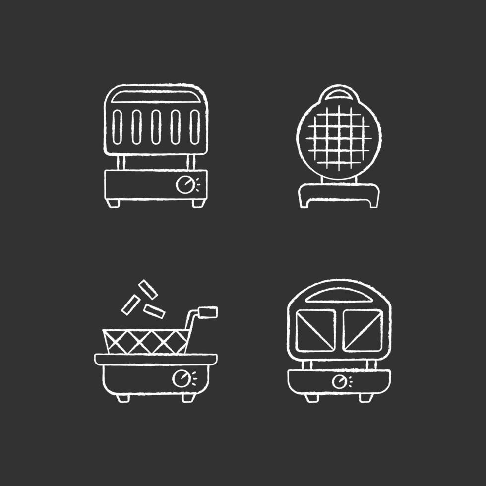 Kitchen appliances chalk white icons set on black background vector