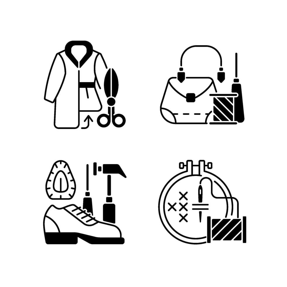 ropa, reparación, negro, lineal, iconos, conjunto vector