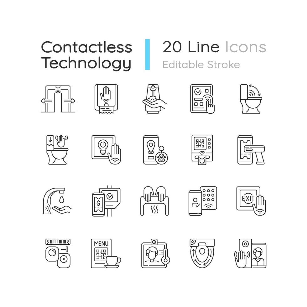 Contactless technology linear icons set vector