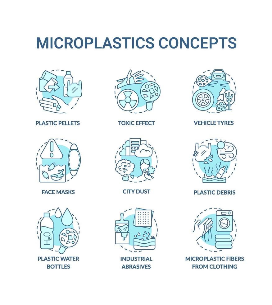 Conjunto de iconos de concepto de microplásticos vector