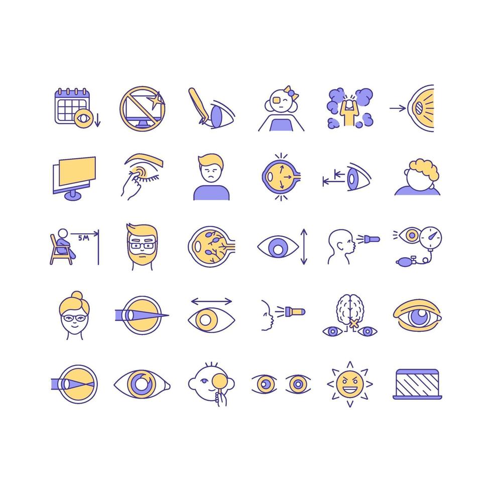 Eye health RGB color icons set vector