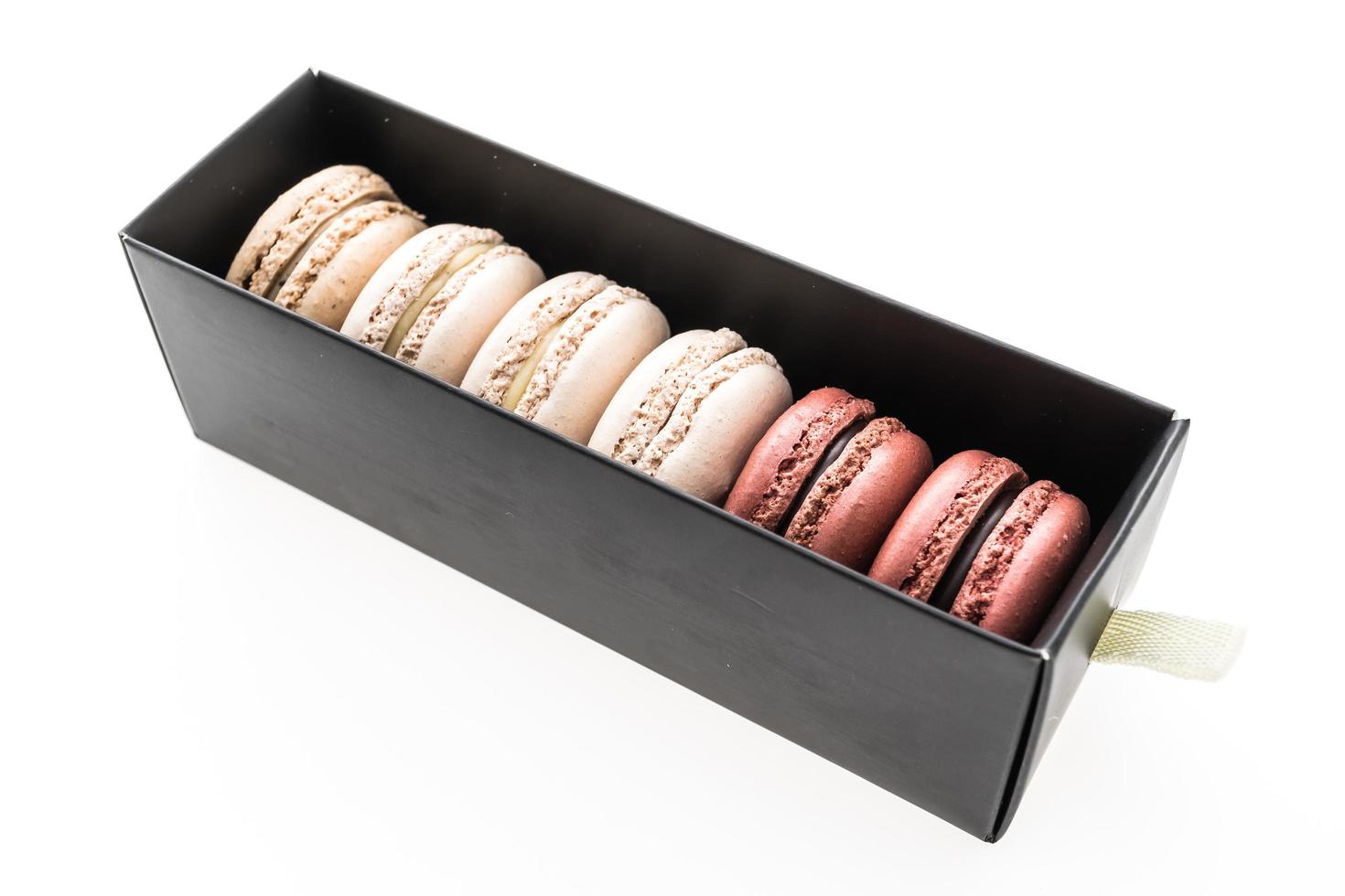 Macaroons box isolated on white background photo